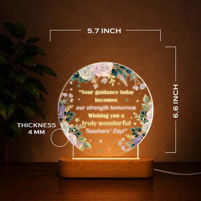 Teachers Day LED Night Lamp, Inspirational Teacher Appreciation Gift, Floral Acrylic Plaque with Wooden Base, Warm Light Desk Decor for Teacher, Classroom, School & Home